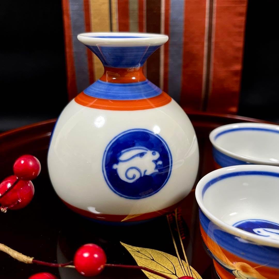 ⭐️超レア品⭐️深川製磁 月見うさぎ 酒器揃い　徳利 盃 セット 酒器 ぐい呑 設え様々 廃番レア品 深川製磁 月見うさぎ 徳利 盃 セット 酒